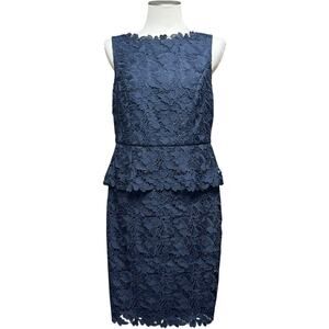 Talbots Floral Lace Peplum Sheath Dress Blue 10